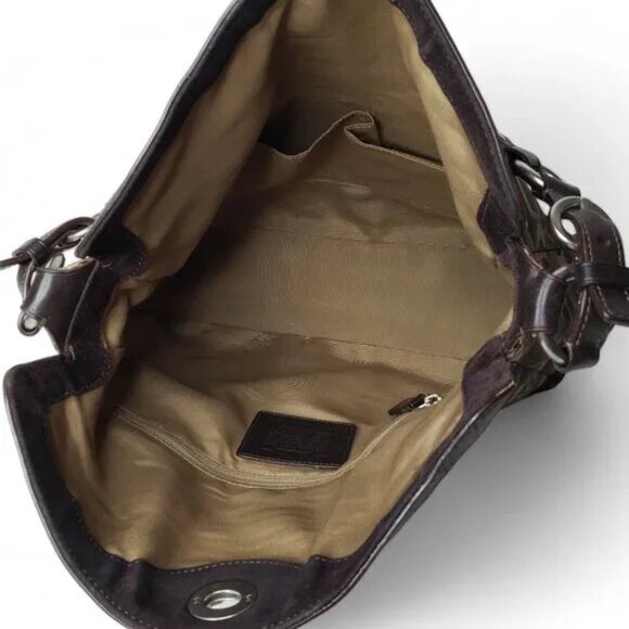 Coach Chelsea Shoulder Purse Women's Signature Canvas Twist Latch Suede Bottom - Picture 6 of 7